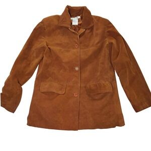 Vintage Jessica Holbrook Suede Leather Jacket Brown Button Front Womens Size S
